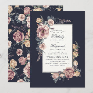 Earthy Dusty Rose and Navy Blue Floral Wedding Einladung
