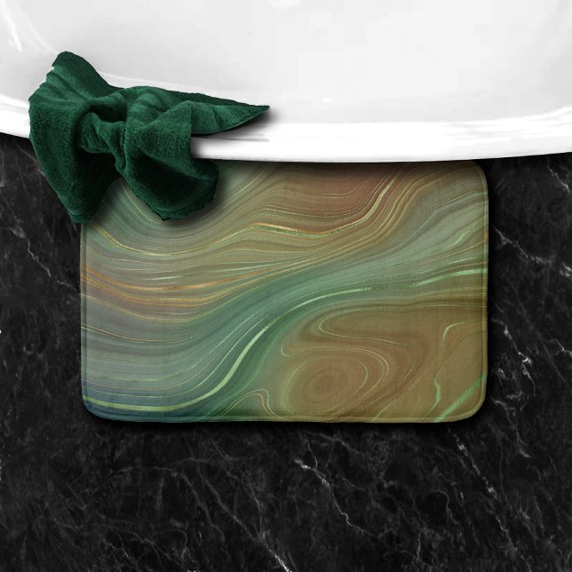 Earthy Emerald Strata | Green und Golden Ink Agate Badematte (Von Creator hochgeladen)