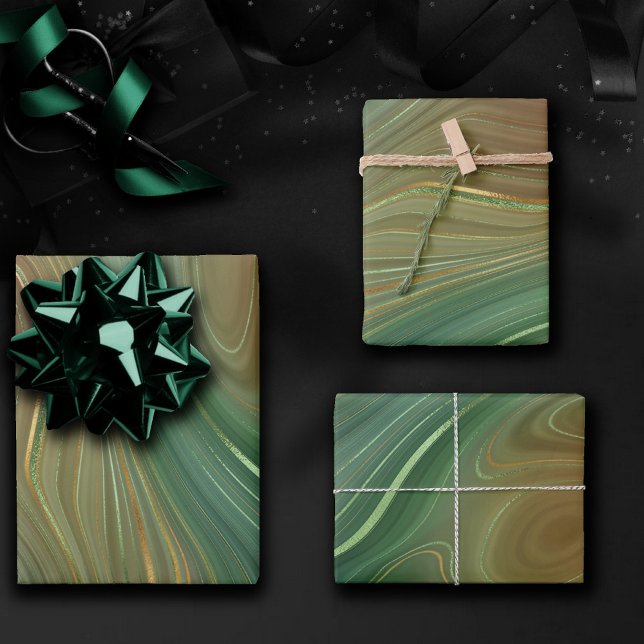 Earthy Emerald Strata | Green und Golden Ink Agate Geschenkpapier Set (Von Creator hochgeladen)