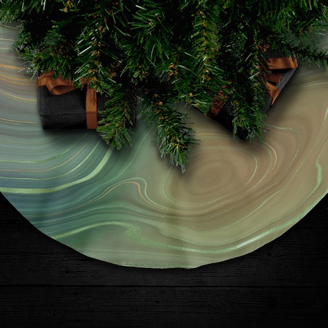 Earthy Emerald Strata | Green und Golden Ink Agate Polyester Weihnachtsbaumdecke (Von Creator hochgeladen)