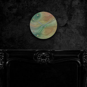 Earthy Emerald Strata   Green und Golden Ink Agate Runde Wanduhr