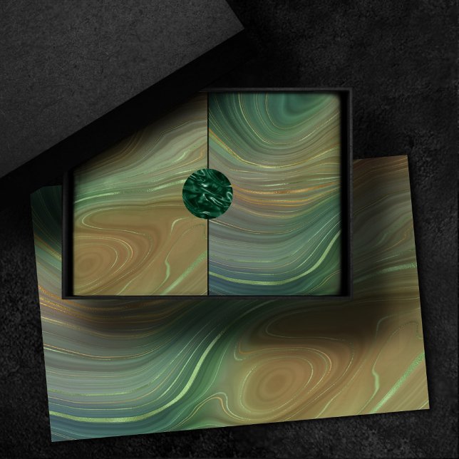 Earthy Emerald Strata | Green und Golden Ink Agate Seidenpapier (Von Creator hochgeladen)
