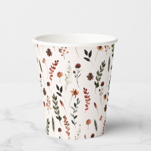 Earthy Fall Wildblume Pattern Pappbecher (Vorderseite)
