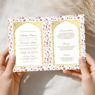 Earthy Floral All in One Gold Indian Wedding Einladung