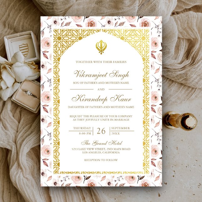 Earthy Floral Anand Karaj Punjabi Sikh Wedding Einladung (Von Creator hochgeladen)