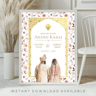 Earthy Floral Anand Karaj Wedding Welcome Sign Poster