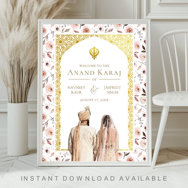 Earthy Floral Anand Karaj Wedding Welcome Sign Poster (Von Creator hochgeladen)