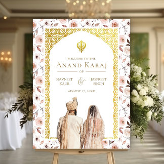 Earthy Floral Anand Karaj Wedding Welcome Sign Poster