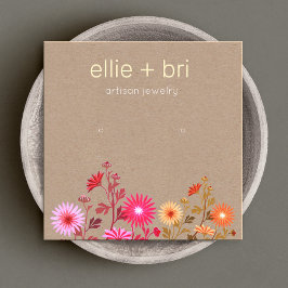 Earthy Floral Boho Kraft Stud Earring Display Quadratische Visitenkarte