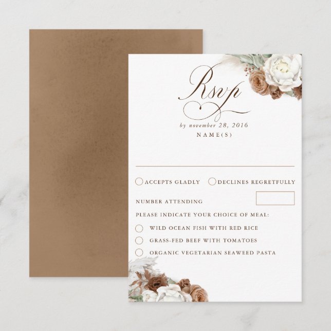 Earthy Floral Pampas Grass Boho Wedding RSVP Card Karte (Vorne/Hinten)