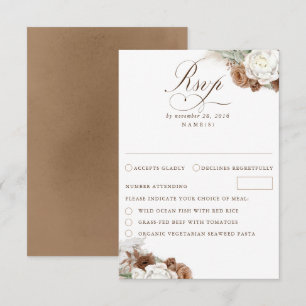 Earthy Floral Pampas Grass Boho Wedding RSVP Card Karte