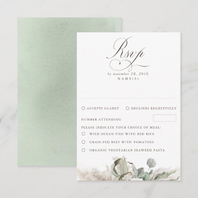 Earthy Floral Pampas Grass Boho Wedding RSVP Karte (Vorne/Hinten)