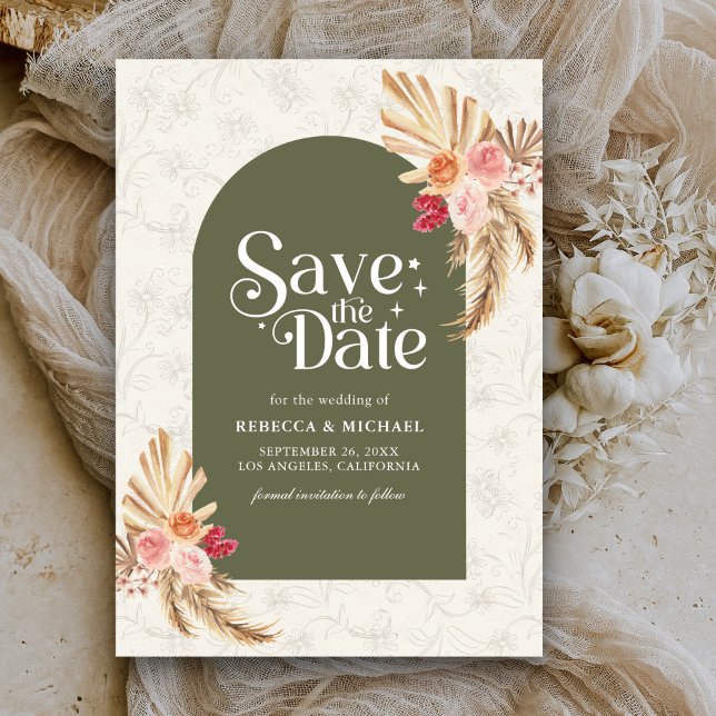 Earthy Floral Pampas Sage Green Wedding Save The Date (Von Creator hochgeladen)