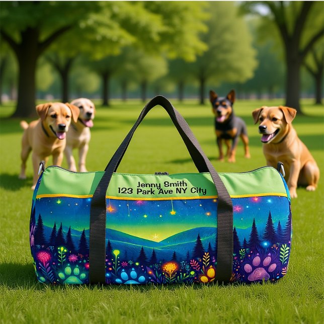 Earthy Floral Paw Print Travel Monogram Personal Duffle Bag (Von Creator hochgeladen)