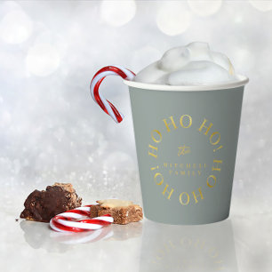 Earthy Green Gold Christmas Ho Ho Ho ID1009 Pappbecher