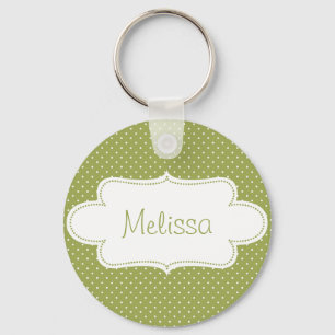 Earthy Green Polka Dots mit Label Schlüsselanhänger