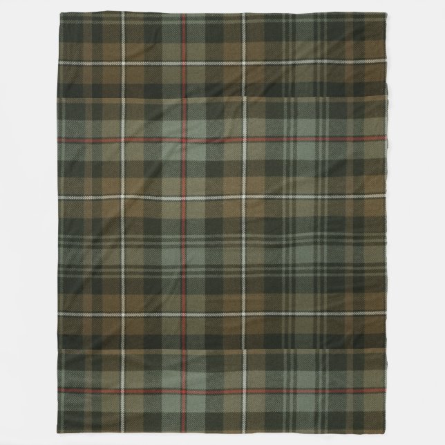 Earthy Green und Brown Tartan Fleecedecke (Vorderseite)