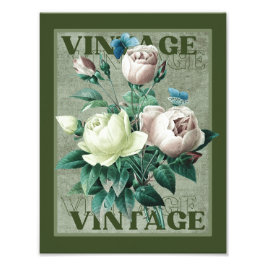 Earthy Green Vintag Heirloom Rose Fine Art Print Fotodruck