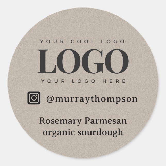 Earthy Grey Kraft Business Rectangle Logo Social Runder Aufkleber (Vorderseite)