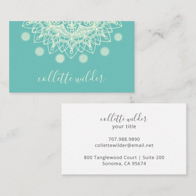 Earthy Lotus Blume Mandala Yoga Business Card Visitenkarte (Vorne/Hinten)