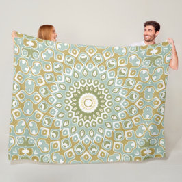 Earthy Mandala in Green, Gold, and Soft Blue Fleecedecke