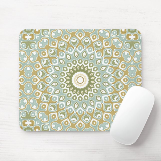 Earthy Mandala in Green, Gold, and Soft Blue Mousepad (Mit Mouse)