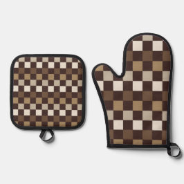 Earthy minerals checkerboard pattern ofenhandschuh & Topflappen-Set