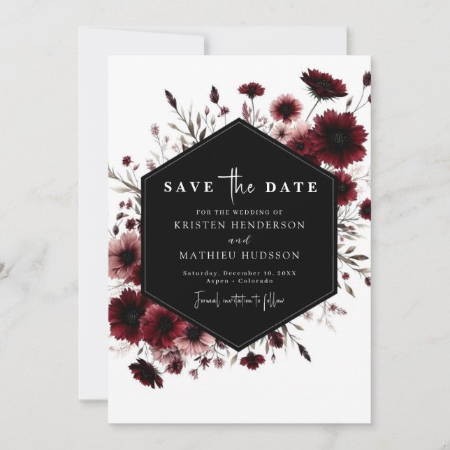 Earthy Minimal Burgundy Wedding Save The Date (Vorderseite)