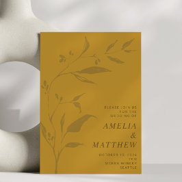 Earthy Mustard Yellow Botanical Silhouette Wedding Einladung