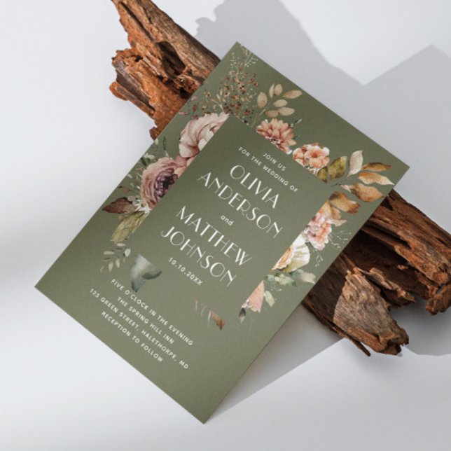 Earthy Olive Green Wedding | Boho Floral QR Code Einladung (Von Creator hochgeladen)