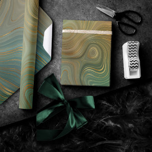 Earthy Olive Strata   Green und Gold Ink Agate Geschenkpapier