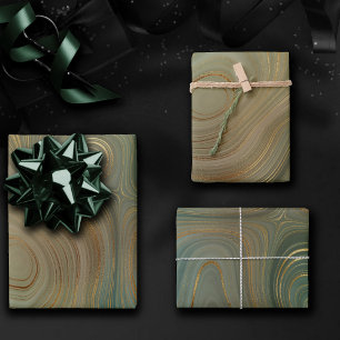 Earthy Olive Strata   Green und Gold Ink Agate Geschenkpapier Set
