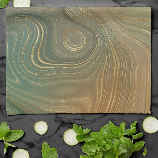 Earthy Olive Strata | Green und Gold Ink Agate Geschirrtuch (Von Creator hochgeladen)