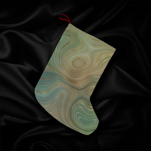 Earthy Olive Strata Green und Gold Ink Agate Kleiner Weihnachtsstrumpf