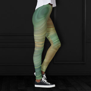 Earthy Olive Strata   Green und Gold Ink Agate Leggings