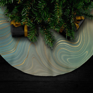 Earthy Olive Strata Green und Gold Ink Agate Polyester Weihnachtsbaumdecke