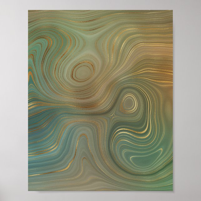Earthy Olive Strata | Green und Gold Ink Agate Poster (Vorne)