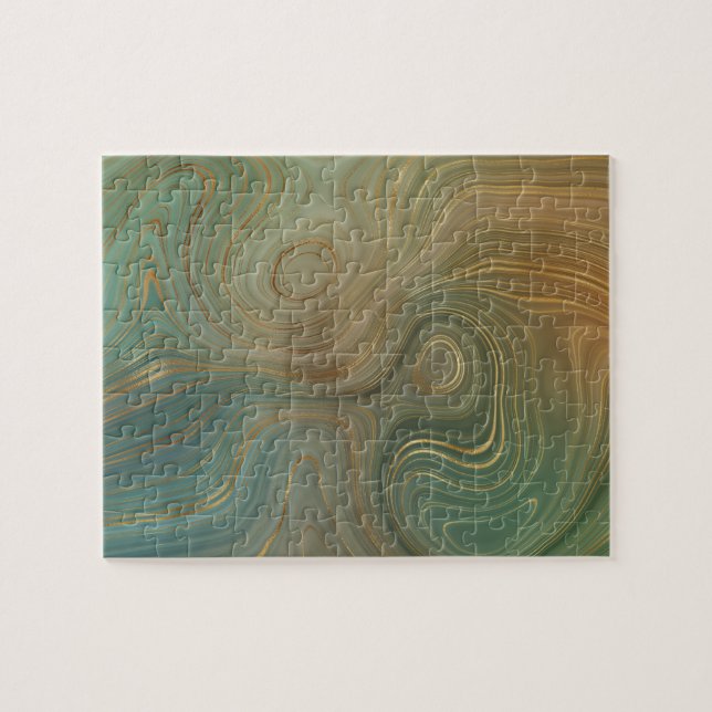 Earthy Olive Strata | Green und Gold Ink Agate Puzzle (Horizontal)