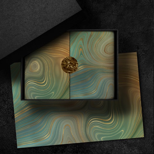 Earthy Olive Strata | Green und Gold Ink Agate Seidenpapier (Von Creator hochgeladen)