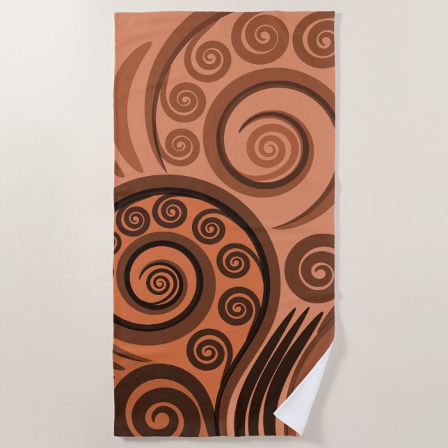 Earthy Orange-Brown Koru Fern Frond Pattern Strandtuch (Vorderseite)