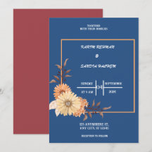Earthy Orange Rose Bloral Navy Blue Wedding