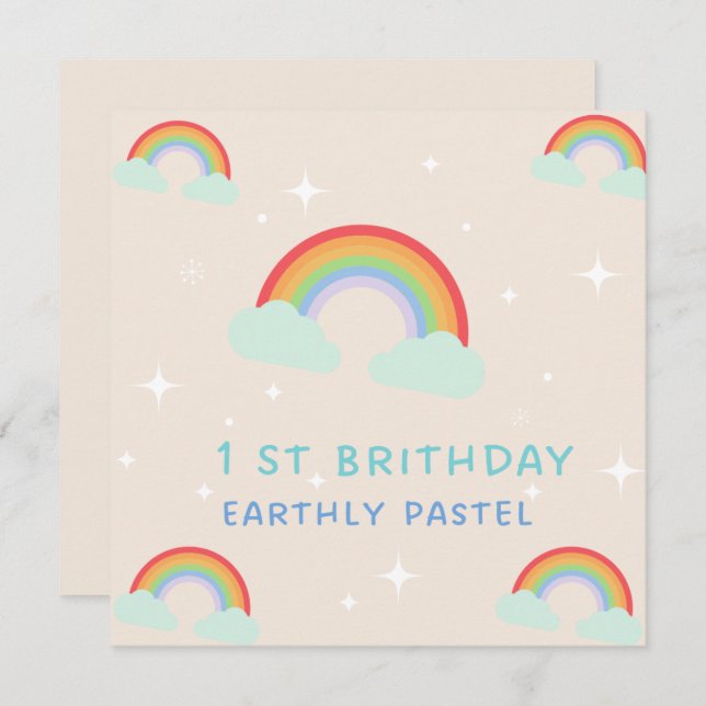 Earthy Pastel Rainbow 1St Birthday Einladung (Vorne/Hinten)
