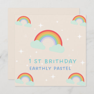 Earthy Pastel Rainbow 1St Birthday Einladung