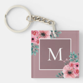 Earthy Pink | Monogramm-Schlüsselring für florales Schlüsselanhänger
