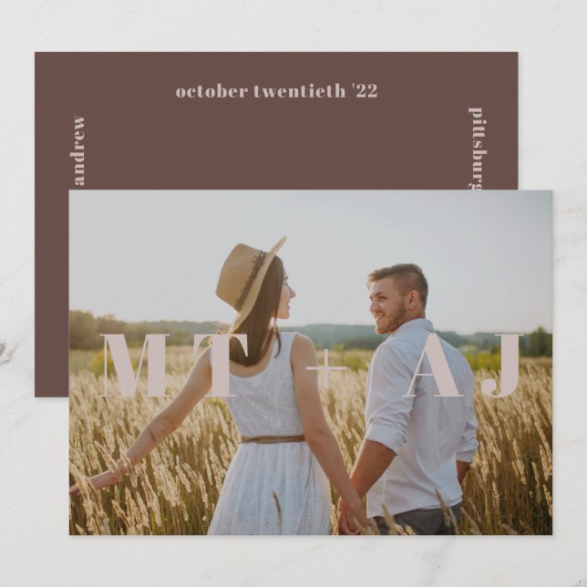 Earthy Plum Save the Date Monogram Overlay-Foto (Vorne/Hinten)
