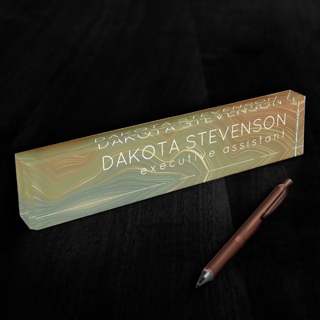 Earthy Retro Strata | Vintages neutrales Tone-Agat Namensplakette (Von Creator hochgeladen)