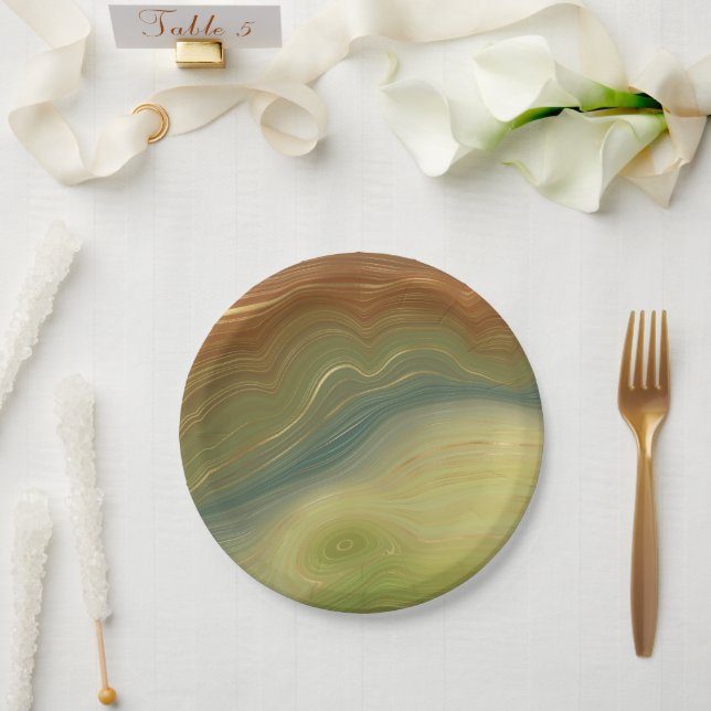 Earthy Retro Strata | Vintages neutrales Tone-Agat Pappteller (Hochzeit)