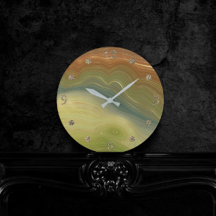 Earthy Retro Strata   Vintages neutrales Tone-Agat Runde Wanduhr