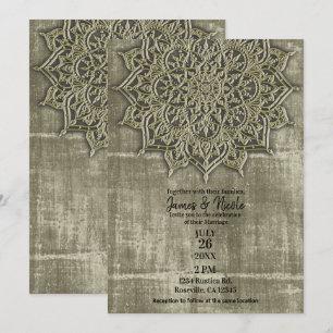 Earthy Rustic Tan Mandala Minimal Wedding Einladung