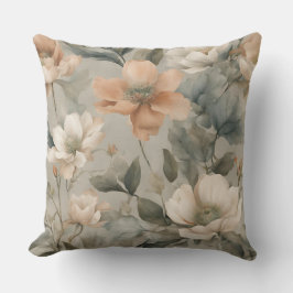 Earthy Sage Green Peach Floral Print Kissen